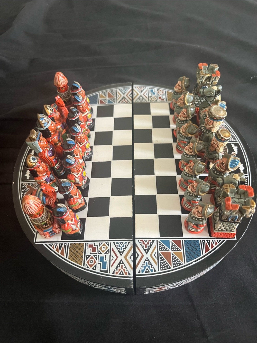 Vintage Handmade Traditional Peruvian Foldable Mini Chess Set